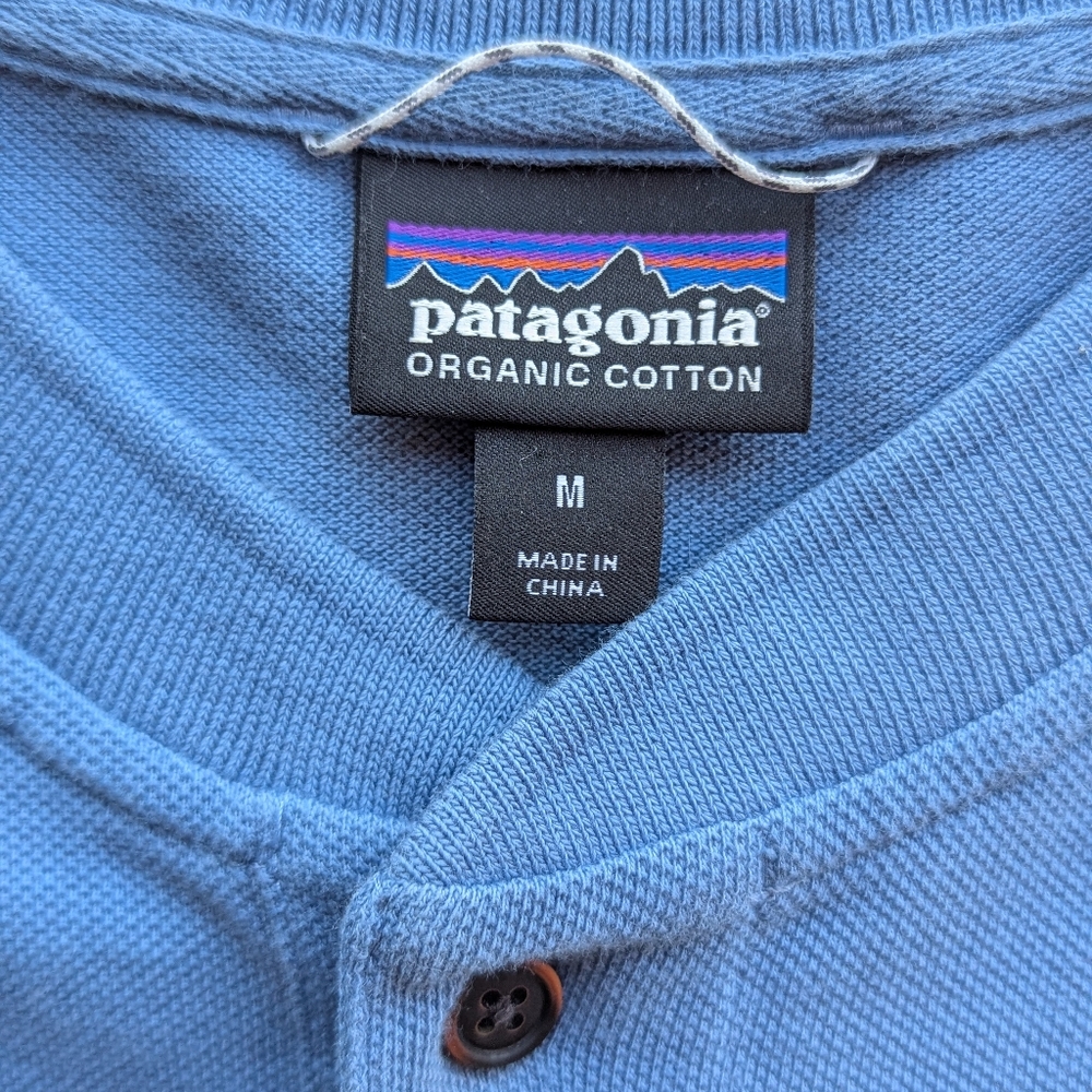 Patagonia Men's Henley Short Sleeve Blue Polo Organic Cotton Shirt Sz M Relaxed - Picture 3 of 7